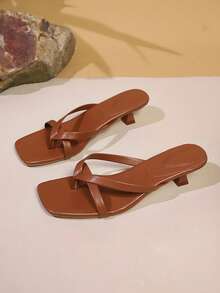 Sandales tongs confortables et simples pour femmes, chaussons de plage à talons hauts à la mode, tongs d'été - Tabac - Voir 7