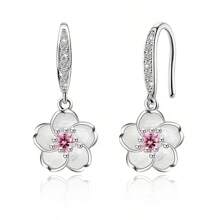 Orecchini in argento sterling 925, orecchini pendenti a forma di fiore con zirconia cubica, gioielli alla moda adatti per uso quotidiano, regali per compleanni e festa della mamma