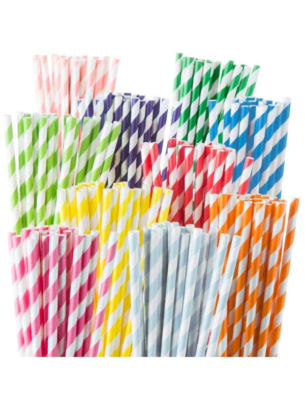 100pcs High-Quality Colored Striped Paper Straws, Disposable Creative Juice Cocktail Art Paper Party Straws, Suitable For Valentine's Day, Halloween, Christmas, New Year's Eve, Weddings, Birthdays, Graduation Dances, Celebration Parties, Practical Decorations