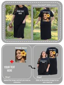 女士个性化照片定制连衣裙，定制您的情侣/爱人/家人/挚友/宠物照片，舒适宽松大码超长连衣裙，定制T恤连衣裙，送给她的礼物，秋季上衣，周年纪念礼物，情人节礼物，生日礼物，结婚礼物，挚友礼物 - 黑色 - 查看 4