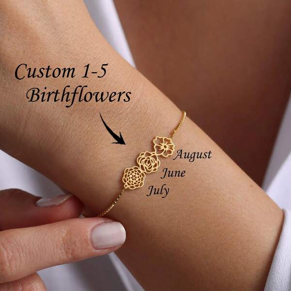 Personalisiertes 1-5 Geburtsblumen Armband, Geburtsblumen Familien Armband, eleganter personalisierter Schmuck, Geburtsblumen Schmuck, Muttertagsgeschenke, Gold, Stilvoll, Farbig, Vintage, Einfach, Unisex, Lässig, Süß, Individuell, Personalisiert, Einzigartig, Ideale Geschenke für Ihn, Ideale Geschenke für Sie, Sie, Freund, Freundin, Vater, Mutter, Familie, Freunde, für Jahrestage, für Geburtstage, für Abschluss, für Abschlussball, für Partys, Schmuck, Schmuck, Schulmaterial, Schulanfang, für Büro, für Schule, für Klassenzimmer, für Lehrergeschenke, für Universität, für Kollegen, für Studentenwohnheime, für Lehrer, für Jungen und Mädchen, für Teenager, Schüler der Sekundarstufe I, Schüler der Sekundarstufe II, Studenten, Erstsemester, Zweitsemester, Unterstufenschüler, Chic Herbst, Chic Winter