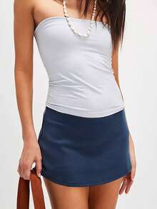 Women's Short Mini Skorts Casual Solid Low Rise Slim Fit A-Line Short Skirt For All Seasons - Blue - View 3