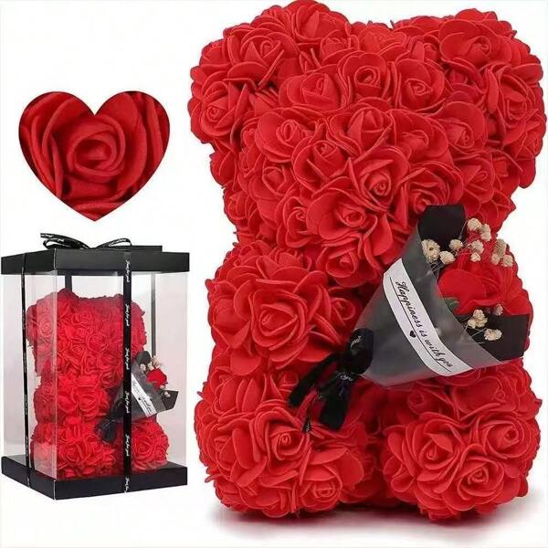 1pc Rose Bear, Handcrafted Rose Teddy Bear PVC Gift Box, Used For Mother's Day, Christmas, Valentine's Day, Friends' Day, Anniversary And Bride Gifts