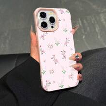 1 Pieza Funda de teléfono rosa con estampado de flores pequeñas, adecuado para teléfonos 11 / 12 / 13 / 14 / 15 / 16, sensación cómoda, antideslizante y anti-caída, mejor regalo para familia/amigos
