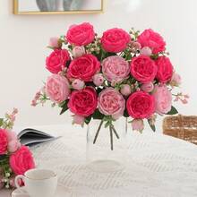 1/3/5 Stück künstliche Pfingstrosen Blumen, wiederverwendbare Kunstpfingstrosen Sträuße - Heim- und Zimmer Dekoration, künstliche Blumenarrangements Mittelstück, Outdoor Garten Dekoration, Hochzeit Geburtstag Bridal-Shower Dekoration - OHNE VASE