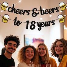 1 set Brindis por 18/20/30/40/50/60/70/80 años Banner con brillo negro para suministros y decoraciones de fiesta de cumpleaños o aniversario