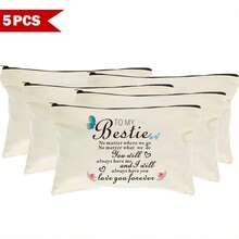 5/10pcs Floral Pattern Gratitude Themed Printed Canvas Gift Bags Set, Friendship Themed Cosmetic Bag Set, Text Expressing Love Zipper Bags For Jewelry And Hair Accessories, Gift Bags For Wedding Party, Cosmetic Bag, Toiletry Bag, Medicine Bag, Snack Bag, Travel Accessories, Multi-Purpose Bag, Stationery Bag, Thank You Gift, Party Favor, Bridesmaid Gift, Gifts For Family, Friends, Classmates, Graduation Gift, Travel Gift - Beige - View 12