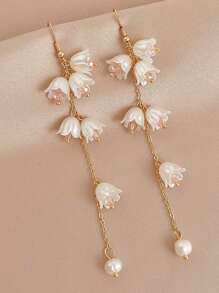 1 Pair Elegant Lily Flower Tasseled Drop Earrings, Floral Dangle Ear Hook