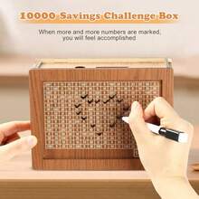 1pc $2000- $10000 Money Box With Counter Wooden Crafts Ornament Wooden Savings Bank Can Change Can(Sending Jihaobi) - màu nâu - Xem 6
