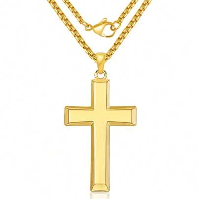 Local Delivery- With Chain, Religious Faith Jewelry 20 Inch/50 Cm 14K Gold Cross Necklace For Men, Cross Pendant