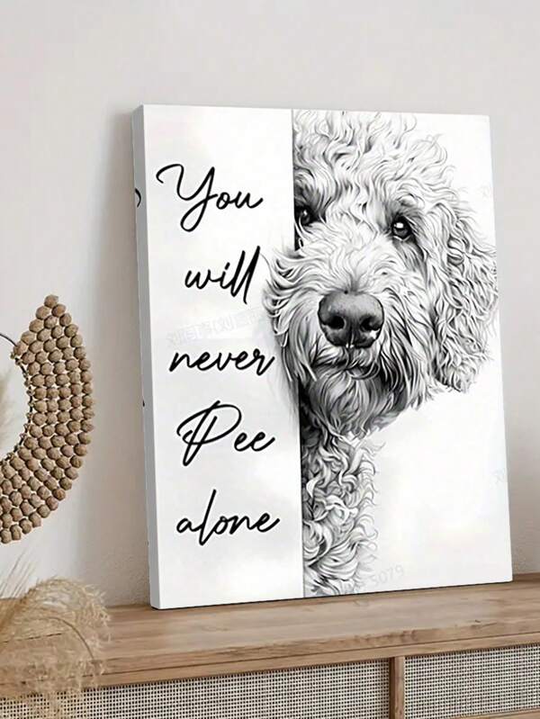 1pc Cute Puppy Poster Home Decor Painting, Modern Black And White Poster Printing Suitable For Living Room, Bedroom, Office, Farmhouse, Wall Decoration Room Aesthetic Creative Gift, Animal Wall Arts Canvas, Creative Gift,Optional Frame