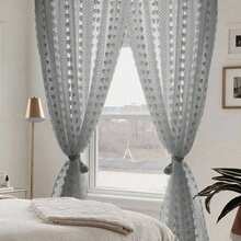 1pc Pom Pom Tulle Curtain, Home Decor