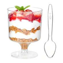 36/20/10 Pcs Transparent Dessert Cups (With Spoons), 5oz Pudding Cups, Appetizer, Mousse, Tiramisu, Ice Cream, Yogurt, Snow Cone Cups - Great For Birthday Party, Wedding, Baby Shower, Catering, Cocktail, Buffet, Graduation, Holiday Event