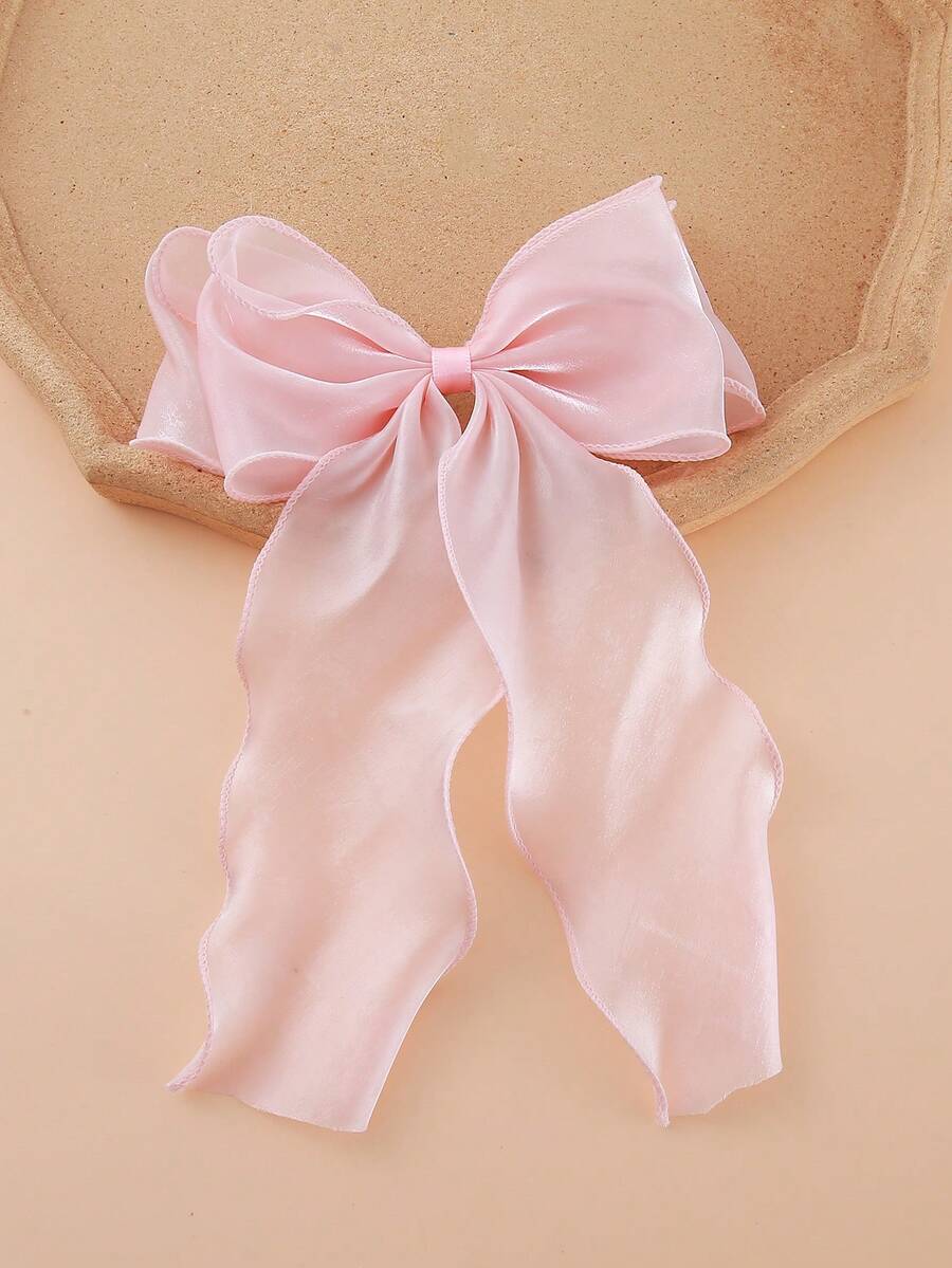 1 chiếc kẹp tóc nơ lớn màu hồng lưới, ruy băng gợn sóng, phụ kiện tóc nữ tính thanh lịch cho mùa xuân, đi học, đại học, kẹp tóc màu hồng, nơ, dễ thương, sang trọng, nữ tính, trang phục mùa đông cho nữ, phụ kiện tóc, phụ kiện Valentine, phụ kiện đội đầu, ghim cài tóc