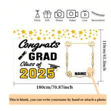 1 pièce Décoration de fête de remise des diplômes DIY - Arrière-plan de photographie de remise des diplômes de la classe 2025 Mortier de bachelier noir et or, ballon, banderole de félicitations pour la remise des diplômes, arrière-plan