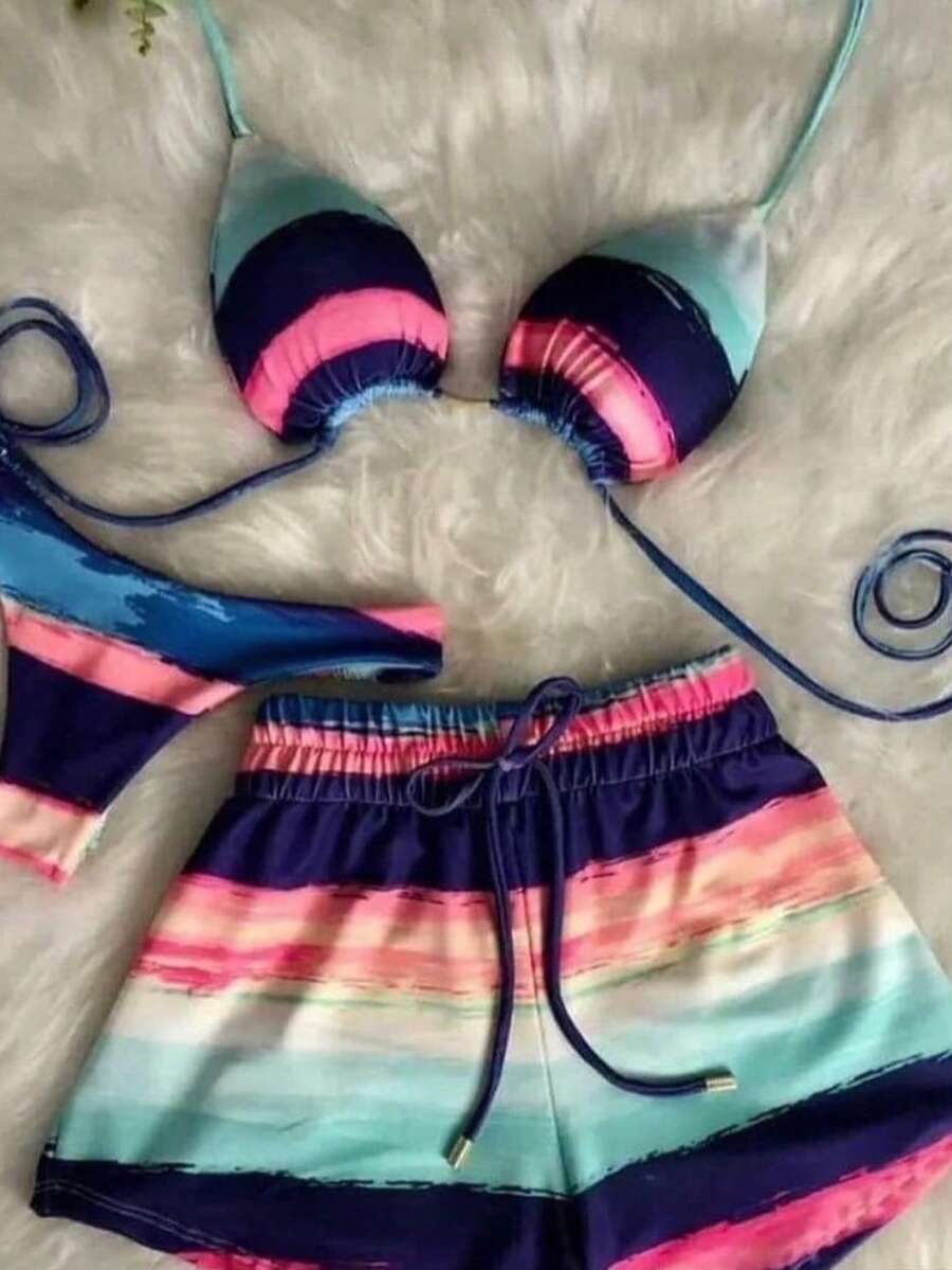 3 Piece Bikini Set With Shorts - Nhiều màu - Xem 1