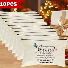 5/10pcs Floral Pattern Gratitude Themed Printed Canvas Gift Bags Set, Friendship Themed Cosmetic Bag Set, Text Expressing Love Zipper Bags For Jewelry And Hair Accessories, Gift Bags For Wedding Party, Cosmetic Bag, Toiletry Bag, Medicine Bag, Snack Bag, Travel Accessories, Multi-Purpose Bag, Stationery Bag, Thank You Gift, Party Favor, Bridesmaid Gift, Gifts For Family, Friends, Classmates, Graduation Gift, Travel Gift - Beige - View 16