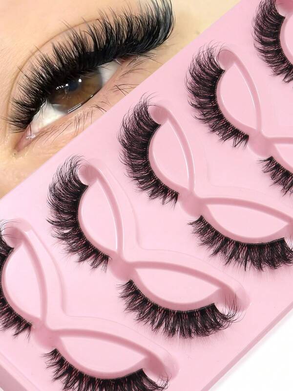 NAIJEMA 5 par przezroczystych, puszystych, 3D, sztucznych rzęs w kształcie kociego oka/lisia oka firmy NAIJEMA. Naturalny wygląd, miękkie i podkręcone, przedłużanie rzęs, efektowne rzęsy na pasku, rzęsy, rzęsy, sztuczne rzęsy