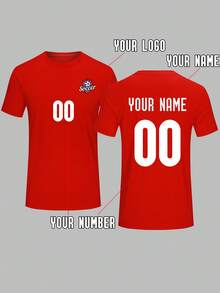 定制印刷徽标/姓名/号码男士速干运动 T 恤，透气队服，适合跑步、足球、羽毛球运动，男女通用设计，春夏、时尚、时尚、时髦、休闲、简约时尚、个性化、定制、定制、独特、男士服装、胶囊衣橱、男士基本款/街头风格，适合他、男朋友、家人、朋友、生日、度假/节日、上学/比赛、运动/登山的理想礼物