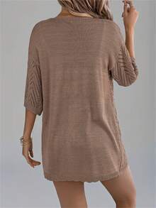 Áo khoác len cardigan dệt kim tay ngắn khoét rỗng nhẹ mùa hè mới cho kỳ nghỉ bãi biển chống tia UV dành cho nữ - Lạc đà - Xem 2
