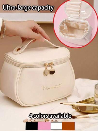 1pc Women's Travel Makeup Bag With Handle, Portable Cosmetic Bag, Waterproof Ladies Toiletry Bag, Multi-Functional Wash Bag, Large Capacity Makeup Pouch, Essential For Lipstick, Eyebrow Pencil, Powder Puff And Other Cosmetics, Ideal Gift For Mom, Girlfriend, Friend