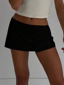 Women's Mini Skorts Casual Stylish Simple Solid Low Rise Short Skirt For All Seasons - 黑色 - 查看 4