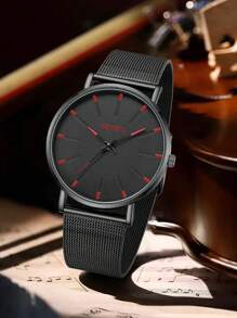 3PCS Black Business Men's Watch Set Fashion Versatile Simple Quartz Watch Bracelet Necklace Set Suitable For Daily Clothing Matching With Holiday Gifts