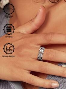 1 pieza Anillo de plata de ley S925 con diseño de nudo celta en forma de corazón, que simboliza el amor eterno, apto para uso diario, Día de San Valentín, Día de la Madre, festival de música, regalo de cumpleaños, viene con caja de regalo