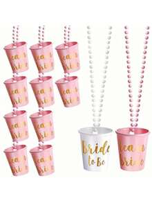 12pcs Celebratory Wedding Shot Glasses Set With Beaded Chains - Bride& Groom Toasting Cups For Bachelorette & Hen Parties - Multicolor - View 1
