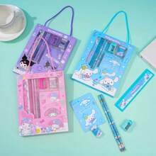 Sanrio 1 Box 6pcs, Sanrio Stationery Gift Set - Cartoon-Themed Notebook, Purse, Straightedge, Pencil, Pencil Tool, And Pencil Eraser - School Supplies & Prizes (Packaging Style Random) For Office, School, Drawing, Students, Boys & Girls, Halloween Decoration, Christmas,Back To School