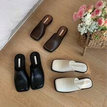 New Pointed French Lazy Mules Mid Heel - Apricot - View 2