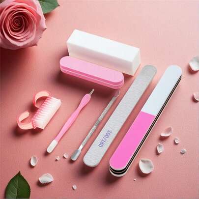 7件套美甲工具套装，修甲美足套装，包含打磨、抛光、清洁和去除角质等工具，美甲用品，美甲工具，美甲艺术工具，返校季必备，美甲，美甲工具（适用于假指甲），修甲美足工具