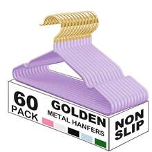 100/60/30/20/10/1pc Non Slip Hanger, Golden Metal Clothes Hangers Space Saving, Heavy Duty Rubber Coated Wire Hanger For Coat, Shirt, Dress, Pants-Wardrobe Organiser