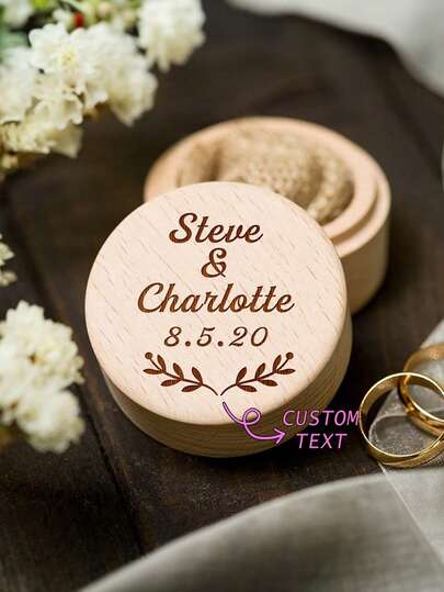 1pc Customizable Wooden Ring Box, Personalized Pattern And Text, Elegant Design, Can Store Rings, Necklaces, Earrings, Unique Gift For Boyfriend/Girlfriend, Husband/Wife, Suitable For Birthday, Anniversary, Valentine's Day, Wedding, Bridesmaid