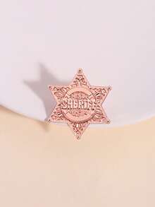 1pc Hexagon Sheriff Badge - Classic Western Star Design - Cowboy Style Pin For Rodeo Fans & Wild West Cosplay - Rose Gold - View 1