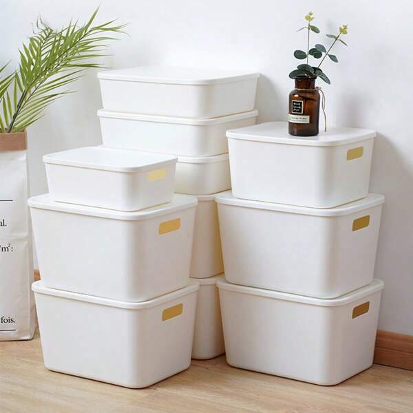 1pc Desktop Storage Box With Cover, Simple Design Storage Basket
