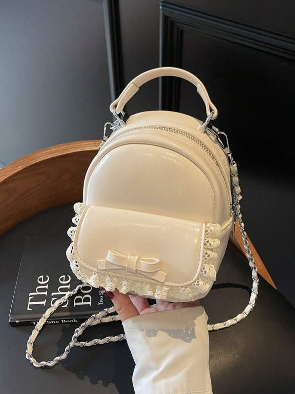 Latest Design, Fashion, Exquisite, Mini Backpack, Lace PU Leather, Suitable For Shopping, Dates, Casual Wear, College Style