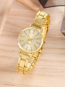 2/1 件时尚圆形表盘石英手表搭配同色系心形水钻珠宝手链，非常适合派对、度假用品、度假服装、旅行打包以及为亲朋好友购买礼物 - 彩色 - 查看 5