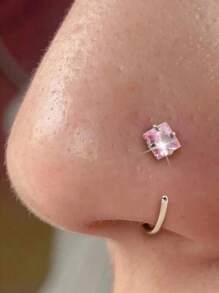 1 Stück Nasenring aus Edelstahl in C-Form mit glänzendem quadratischem CZ, Nasenpiercingschmuck, silberfarbener Nasenring, Nasenspange, Nasenringpiercing, Hipp Hop Mode Punk Körperschmuck für Frauen und Mädchen, Frauengeschenke, geeignet für Tanz, Party, Reisen, tägliche Freizeitkleidung