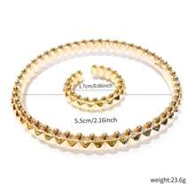 2pcs European & American Style Vintage Rivet Asymmetrical High-End Luxury Personalized Copper Ring & Bracelet Jewelry Set