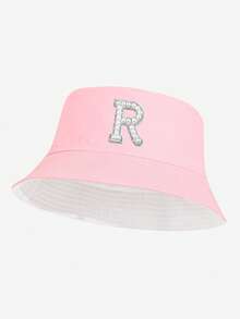 1pc Women's Fashionable 26 Pearl Letter Bucket Hat, Versatile Outdoor Sun Hat, Suitable For Spring & Summer Daily Wear, Outdoor Camping, Hiking, Street Style Matching, Great Gift - Pink - View 15