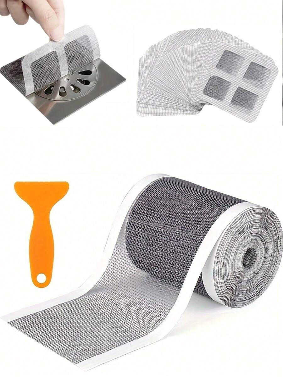 淋浴排水网贴纸、DIY 淋浴排水盖毛发收集器（任意长度）、自粘式地漏贴纸、下水道防虫滤水器毛发过滤器地漏贴纸卷（可剪裁）、带粘性背衬的防堵塞网、适用于地漏滤网、浴室、浴室配件、厨房过滤器 返校