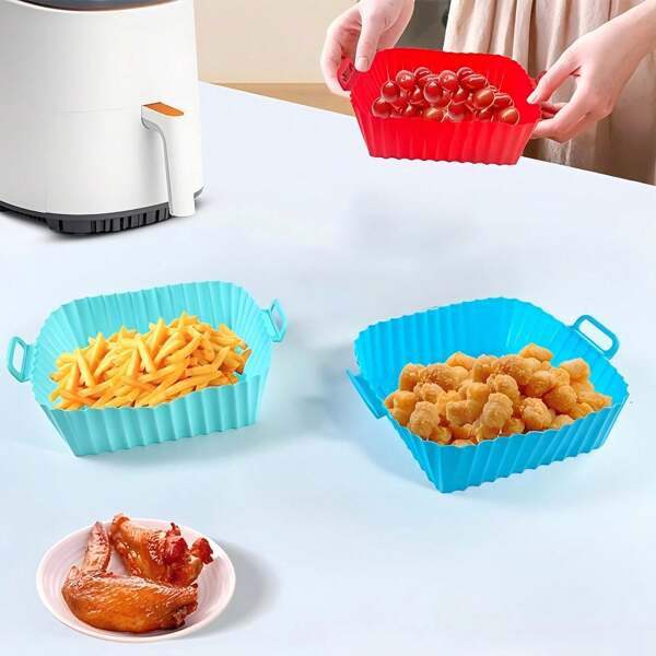 Plateau de cuisson en silicone pour friteuse à air, en silicone résistant à haute température pour usage ménager, tapis de cocotte-minute, moule spécial pour la cuisson de gâteaux, plateau de cuisson en silicone réutilisable, doublure intérieure carrée pour friteuse à air sans bisphénol A, compatible lave-vaisselle et four, accessoires de cuisine antiadhésifs, résistants aux rayures et aux taches, résistants à la chaleur, disponibles en 7 couleurs différentes