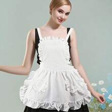 1 Stück Maid reiner weißer Volant Doppeltasche Schürze, Familien Prinzessin Schürze, Maid Mode Schürze, perfekt für Familien Mode Kochen, Hausreinigung, Küche, Bad, Haushaltsbedarf, Schürzen, Grillen, Barbecue, Kochen