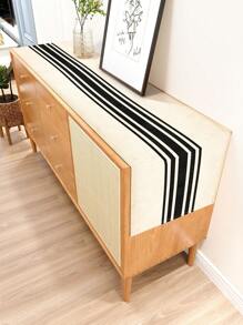 1pc Black & White Geometric Lines Linen Tablecloth/Table Runner, Suitable For Home Dining Room, Indoor Decor, Rectangle Table, Kitchen Cabinet, TV Stand. Romantic Wedding, Outdoor Party, Holiday Party Tabletop Decor, Heat Resistant & Washable