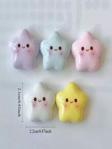 5pcs Cute Star-Shaped Magnetic Fridge Magnets- Pastel Colors With Smiling Faces, Plastic, Ideal For Home
