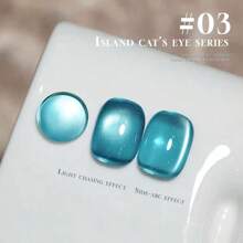 15ml Esmalte para Unhas com Efeito Olho de Gato da Série Ilha, Novo Estilo Quente da Primavera e Verão de 2025, entre Celebridades da Internet, Branco, Esmalte Azul-Mar com Efeito Brilhoso de Contas