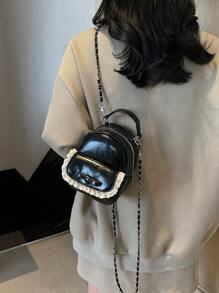Latest Design, Fashion, Exquisite, Mini Backpack, Lace PU Leather, Suitable For Shopping, Dates, Casual Wear, College Style