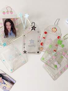 INS Transparent Four-Leaf Clover Short Card Holder With Glitter Fruit Cartoon Design, Student ID Card Pouch - Multicolor - View 2