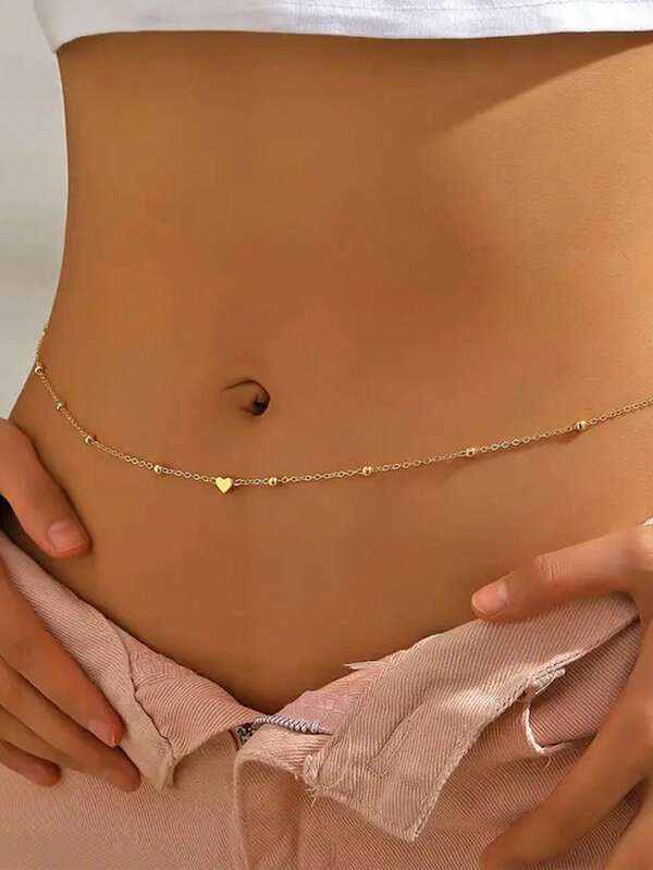 1pc Fashionable Metal Ball Chain Single-Layer Women Waist Chain, Body Chain, Belly Chain, Summer Beach Holiday Body Jewelry Summer
